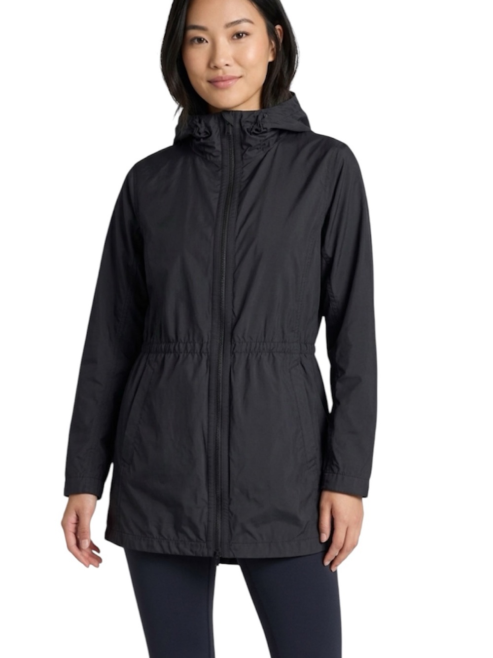 Eileen Fisher Charcoal Spring Lightweight Hooded Utility Rain Jacket